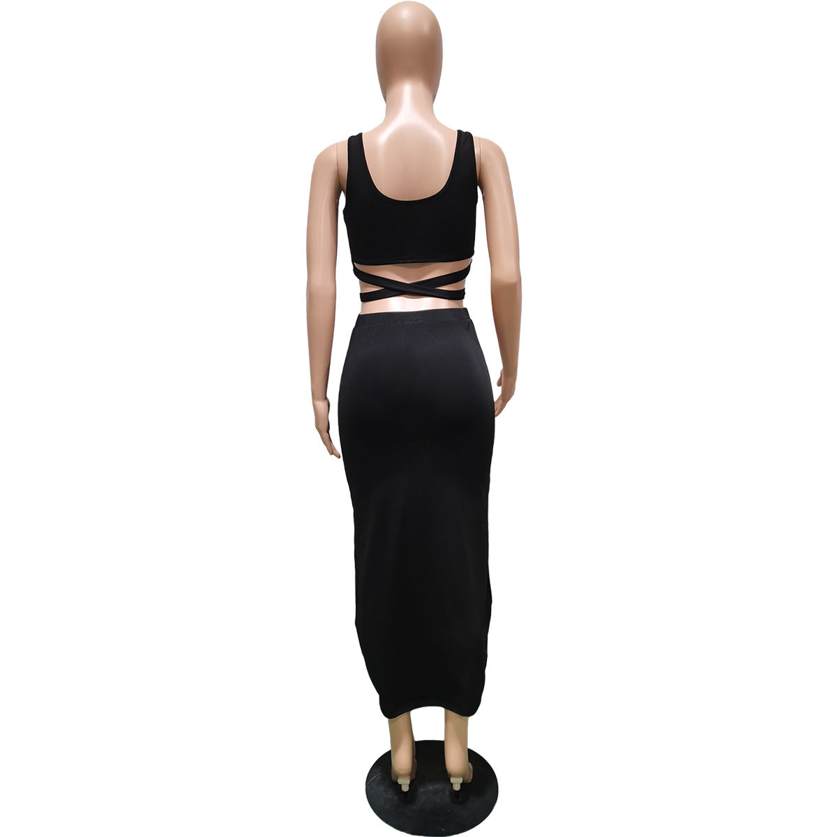 Women's Spring Summer Solid Color Strap Slim Two Piece Skirt Set 19