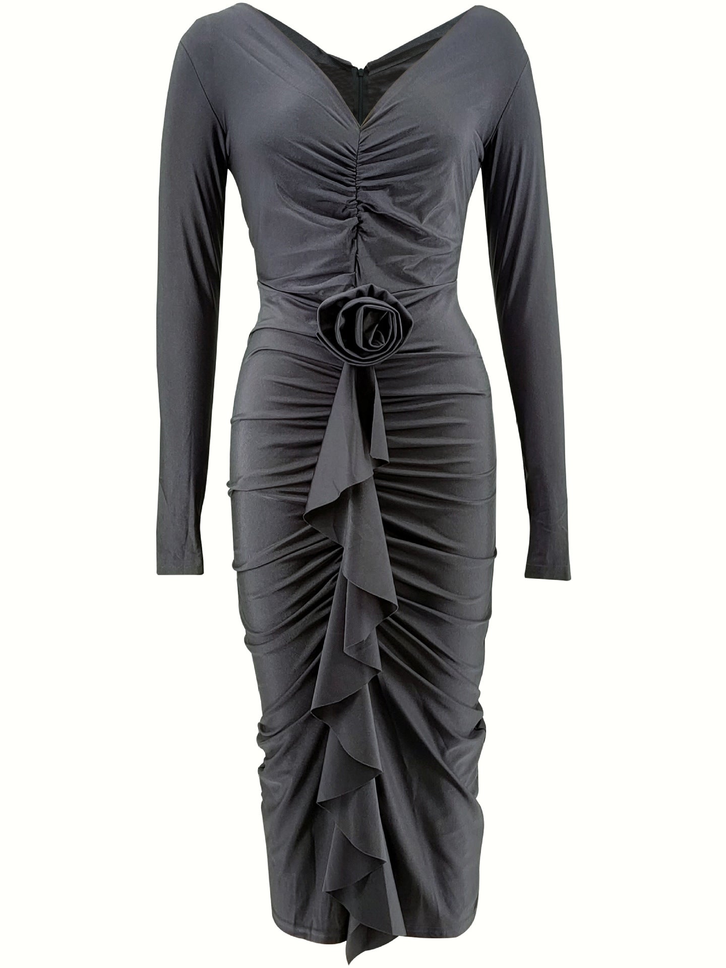 Women's Autumn And Winter Long Sleeve V-Neck Flower Sexy Bodycon Dress 17