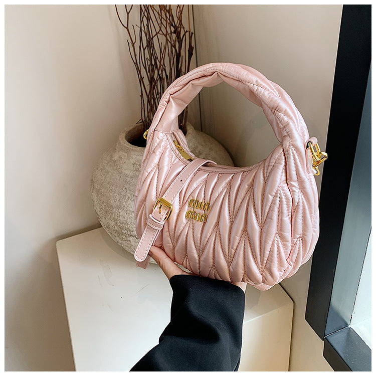 Women pleated cloud bag crossbody handbag single shoulder crescent bag 12