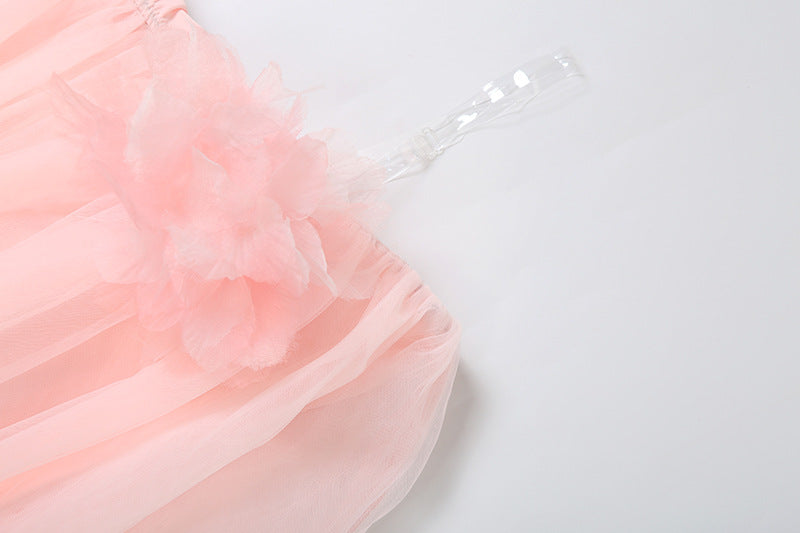 Summer Women's Mesh Puffy Dress Floral Strapless Dress 12