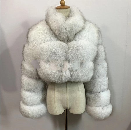 Cropped Coat Fashionable Faux Fur Coat Women Stand Collar Long Sleeves 7