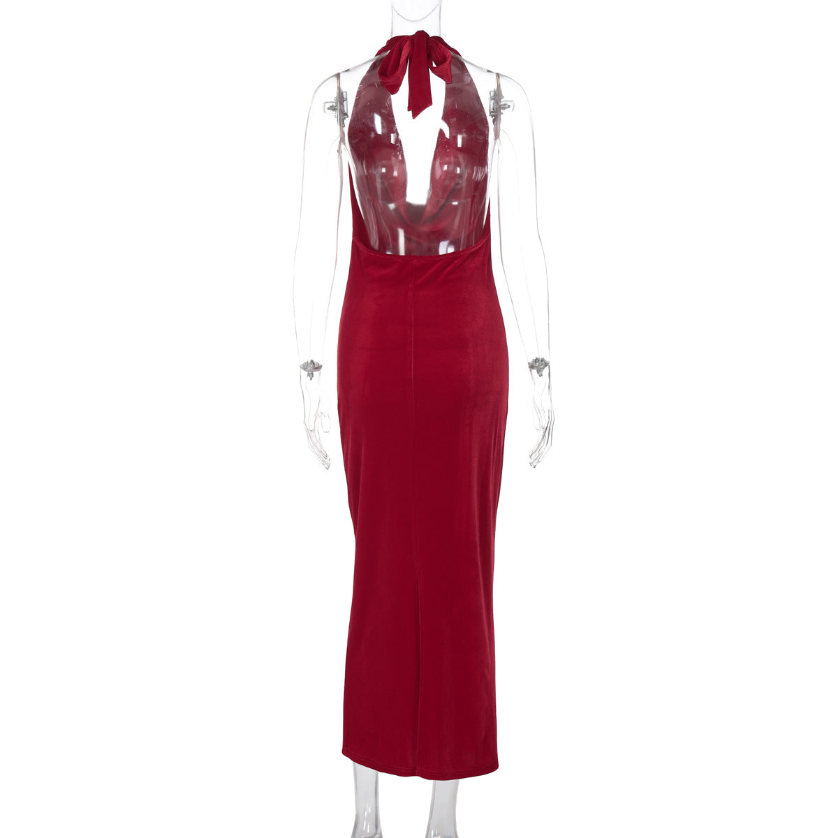 Women's Spring Summer Fashion Sexy Low Back Slit Halter Neck Lace-up Sleeveless Dress 9