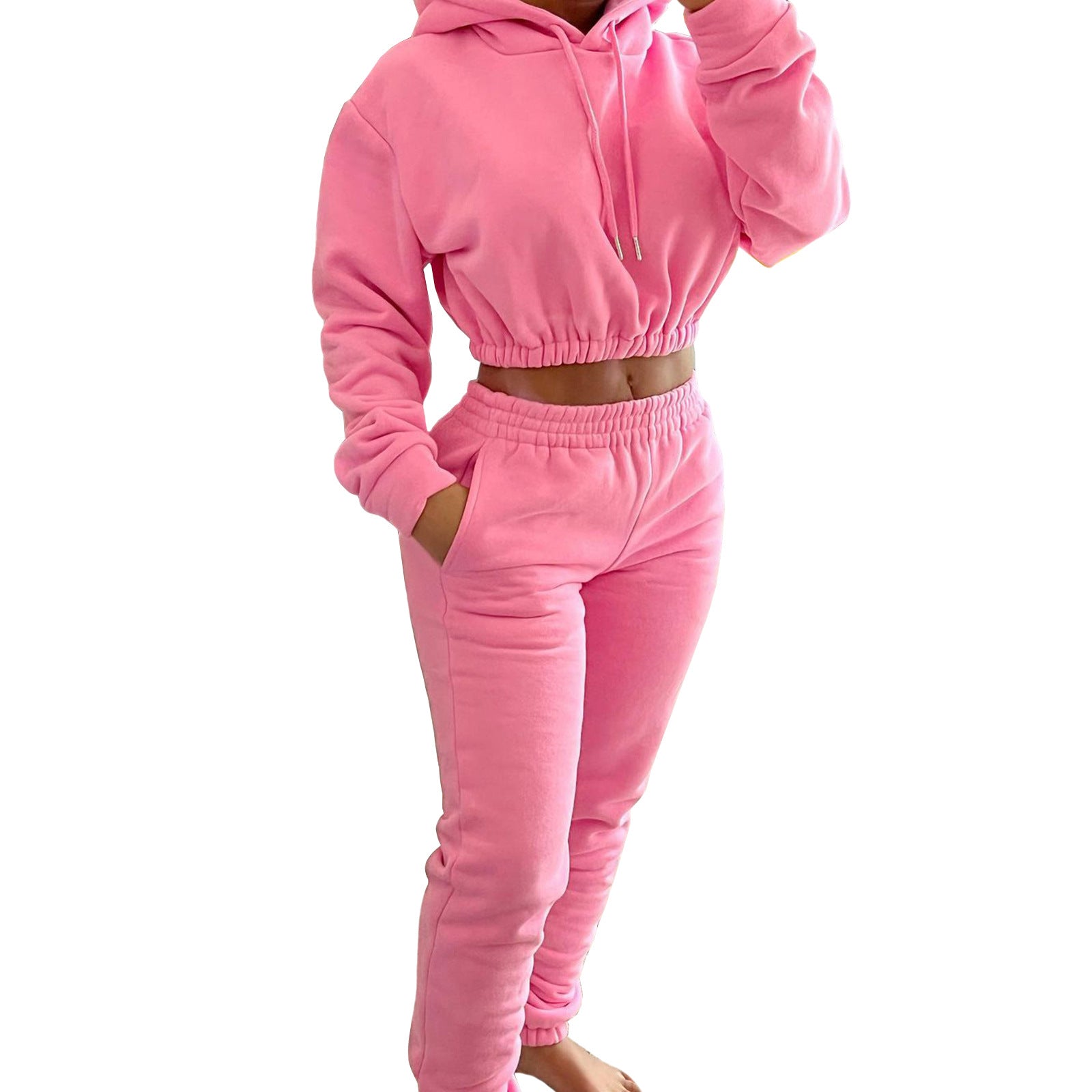 Women's Spring And Winter Velvet Sports Casual Hoodies Jogging Pants Two-Piece Set 11