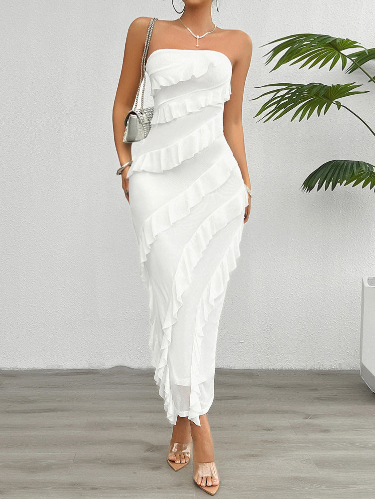 Women's Spring Summer Solid Color Slim Strapless Dress 12