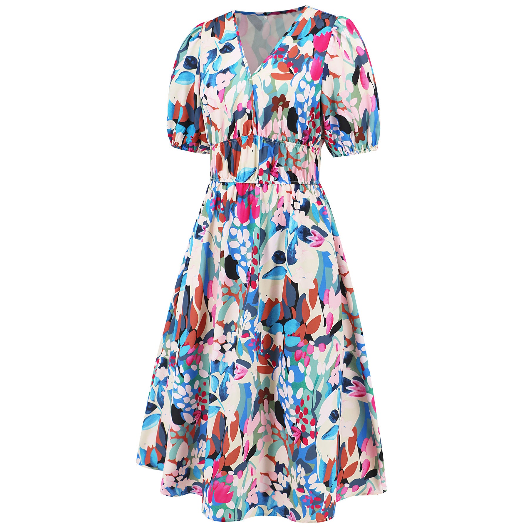 Summer Women's V-Neck Bohemian Print A-Line Dress 22