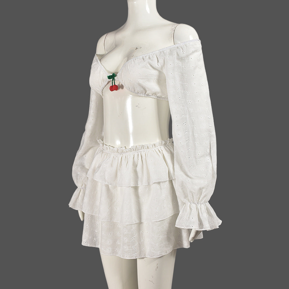 street sexy long sleeve Crop top miniskirt two piece set 11