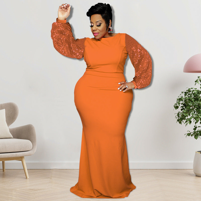 Plus Size Women's Long Sleeve Sequin Dress Autumn 11