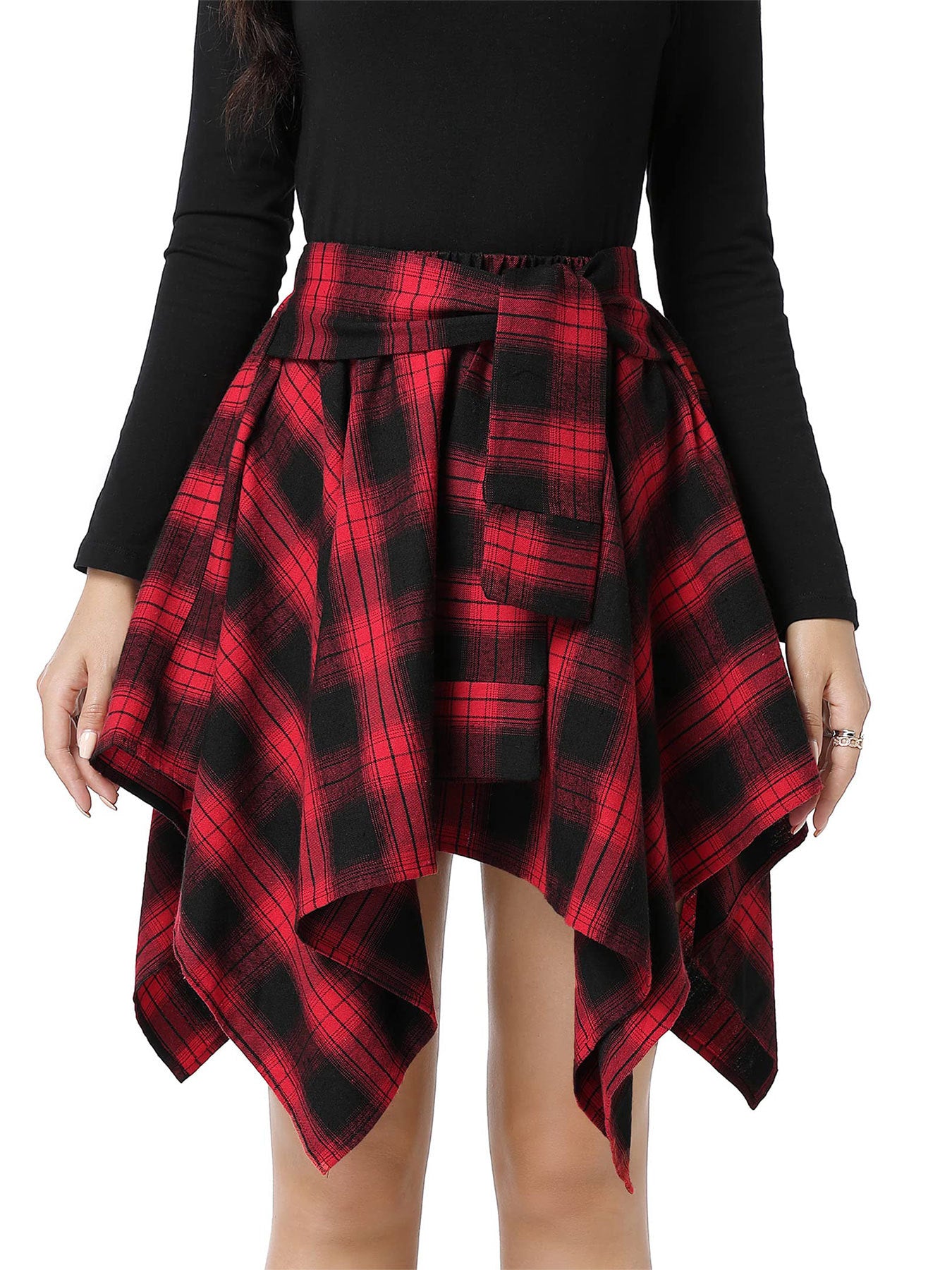 High-Waist Patchwork Asymmetrical Plaid Skirt 3