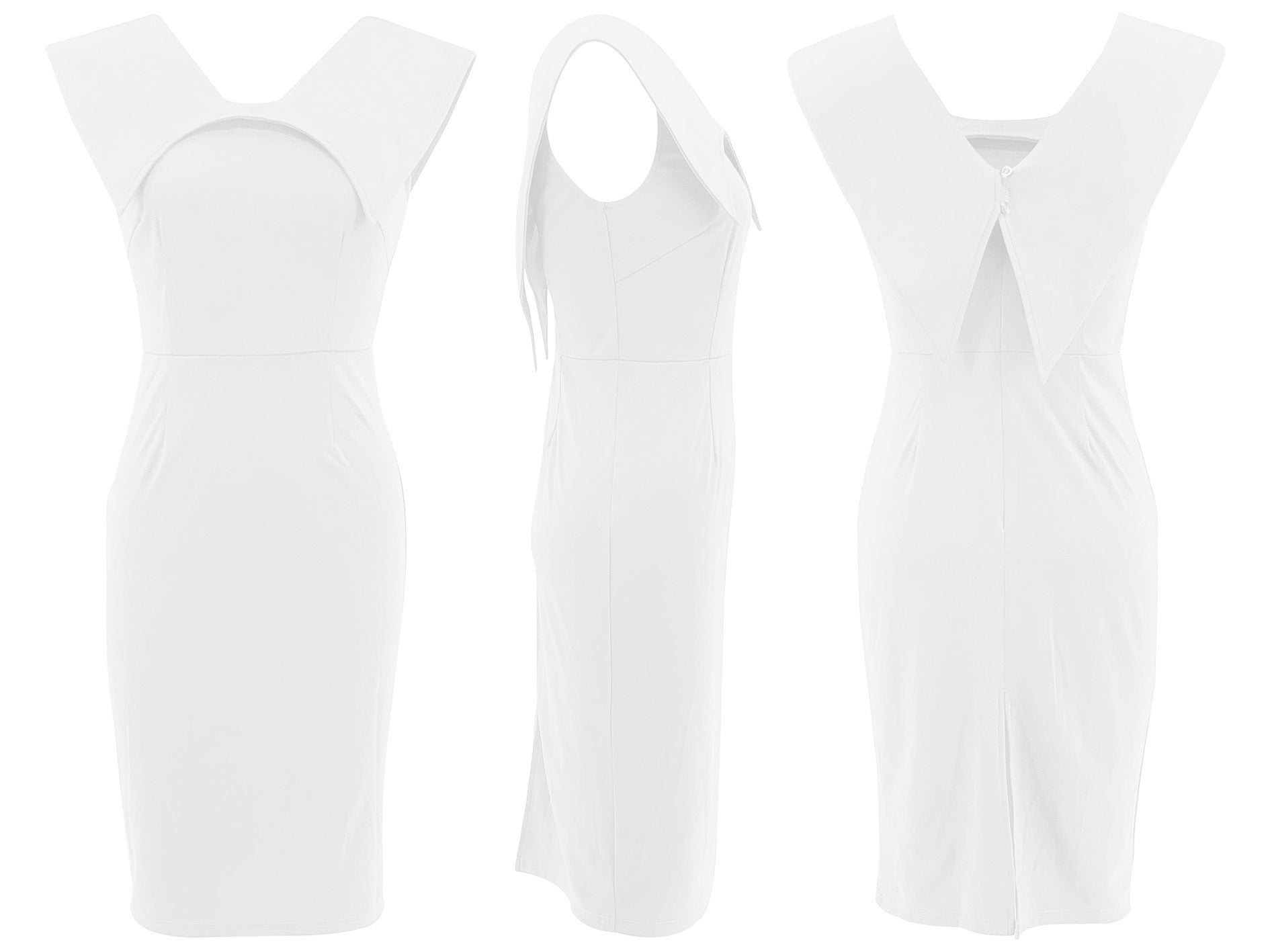 Women's Sleeveless Square Neck Zipper Slit Office Dress 32