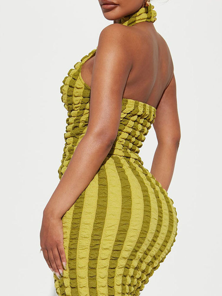 Women's Summer Halter Neck Low Back Crop Top and Skirt Two Piece Set 6