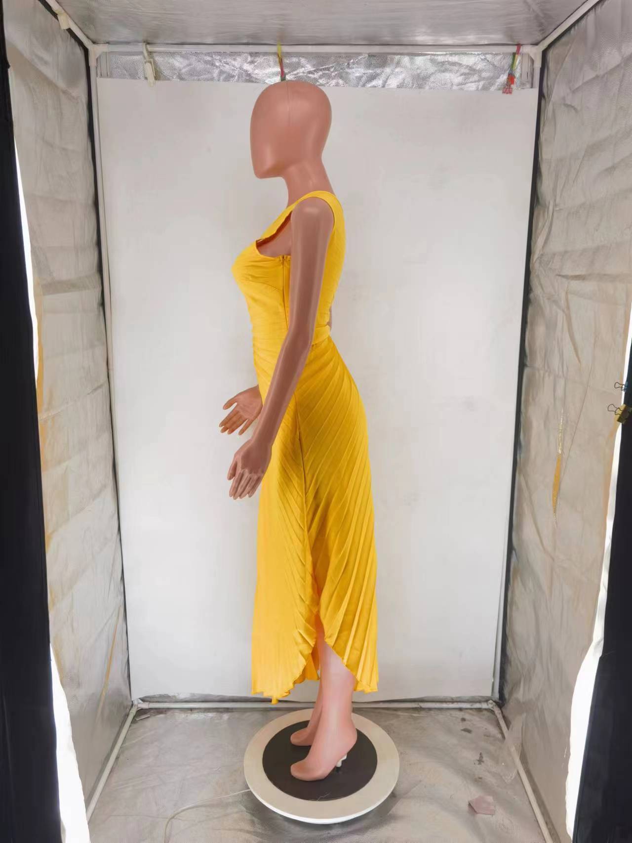 Elegant Slim Fit One Shoulder Cutout Pleated Gown Dress 27