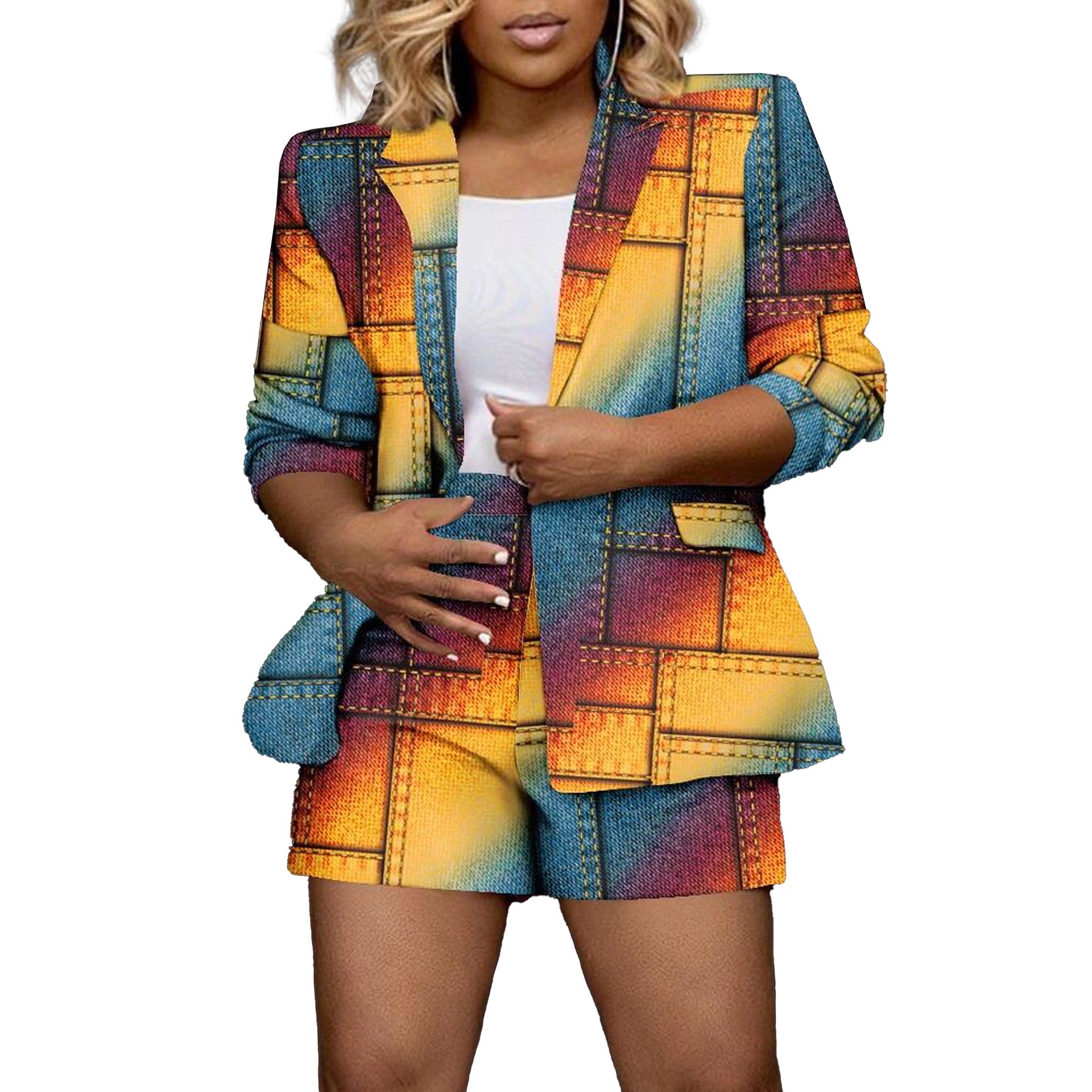 Sexy Printed Multicolor Suit Blazer Casual Shorts Two Piece Set 8