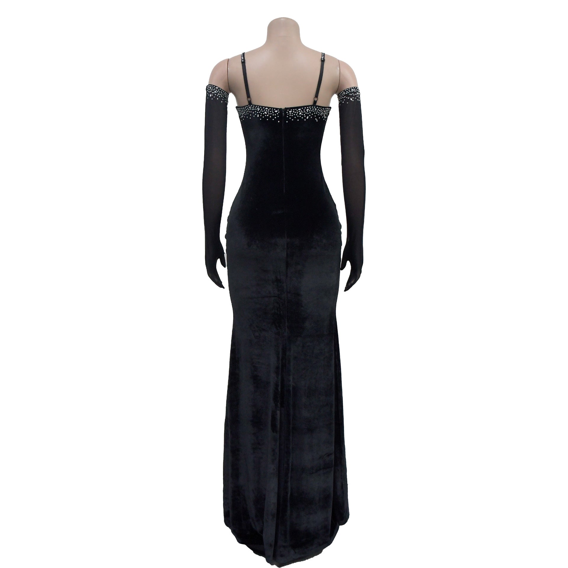Women Solid Sexy Strapless Beaded Maxi Dress 15