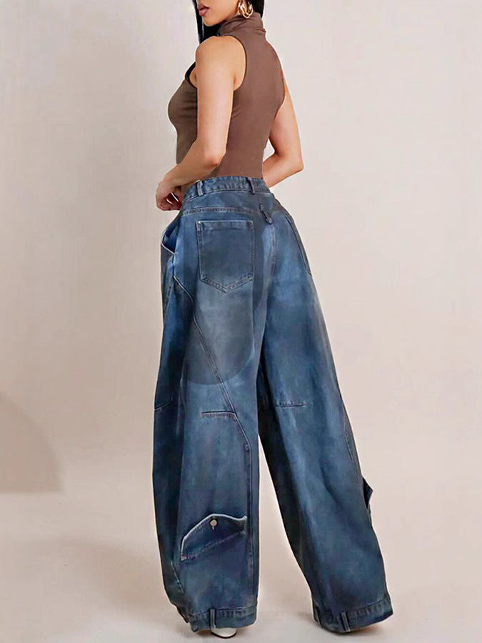 Wide leg women's denim pants 6
