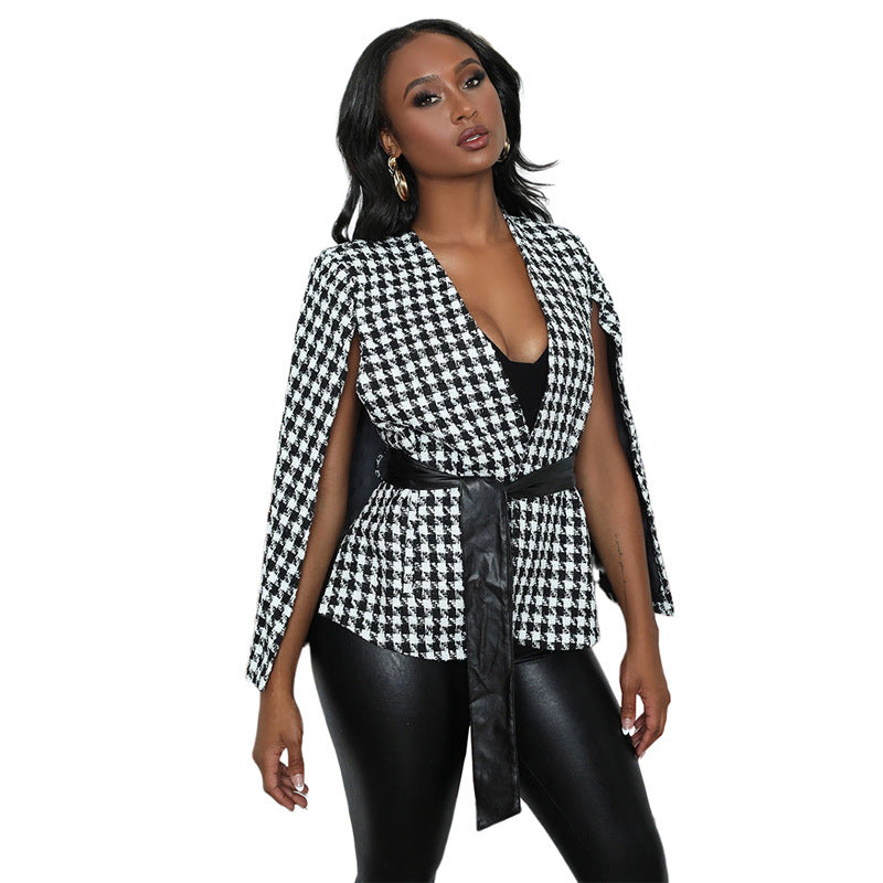 Women Autumn Printed Strappy Casual Cape Jacket 6