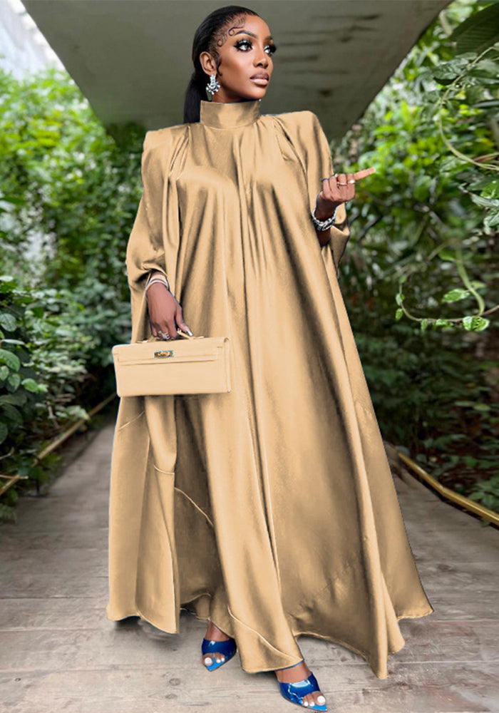 Dubai Muslim Women'S High Neck Loose Swing Robe Satin Dress Women'S Abaya