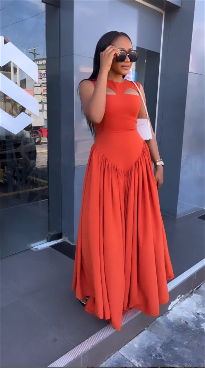 Women Summer Round Neck Hollow Maxi Sleeveless Dress 4