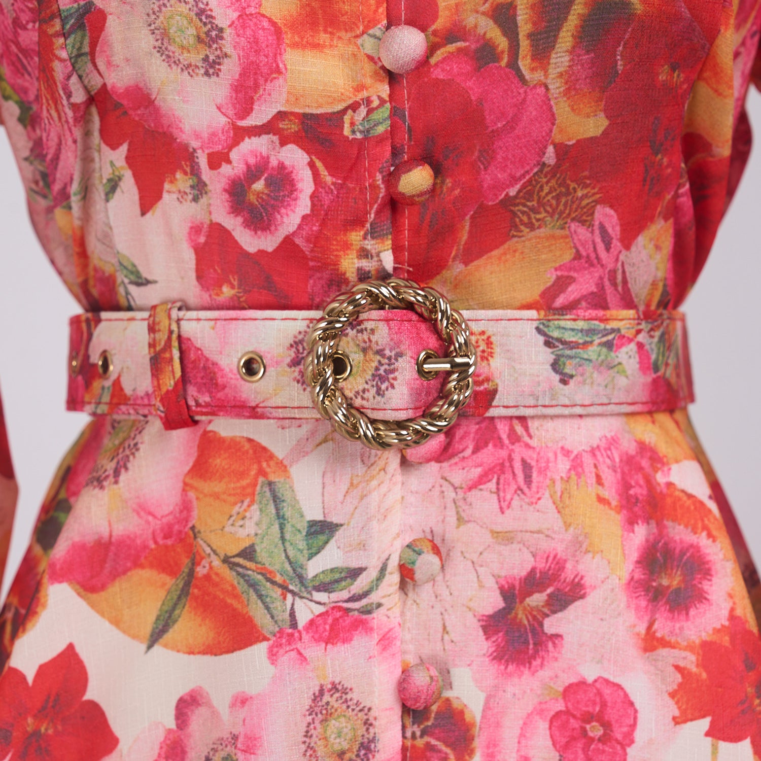 Women's Print Long Sleeve Lantern Sleeve Stand Collar Single-Breasted Short Dress With Belt 9