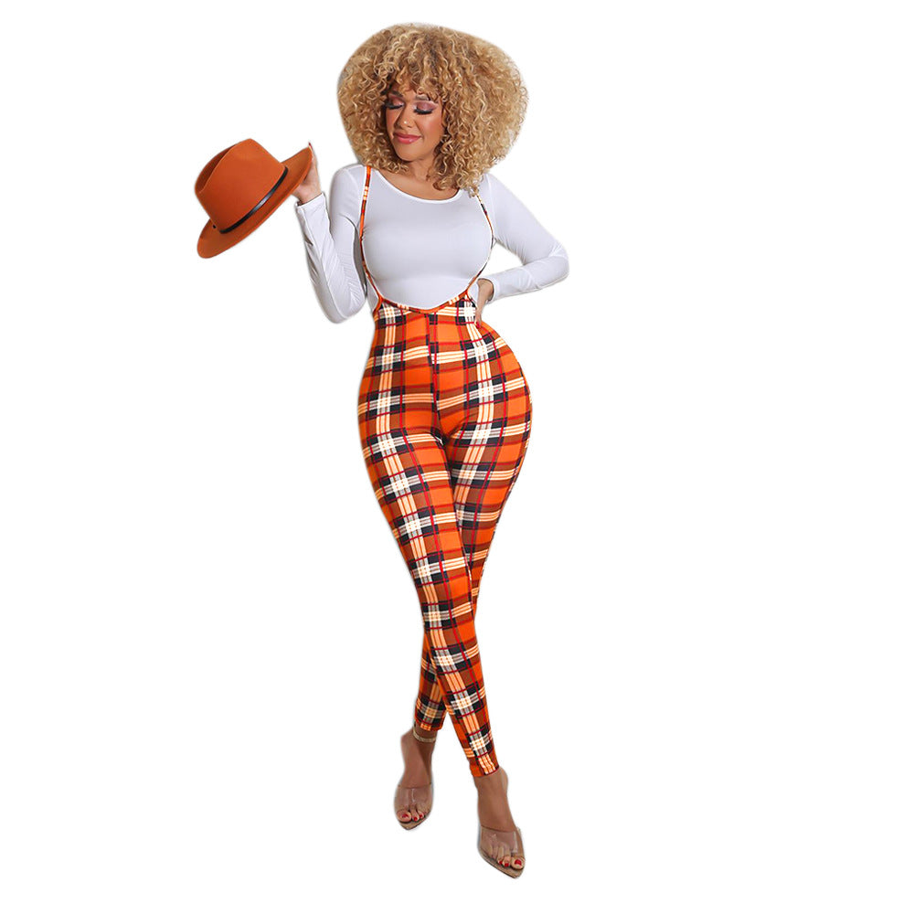 Spring Printed Long-Sleeved Slim Fit Women's Strap Casual Two Piece Pants Set 40