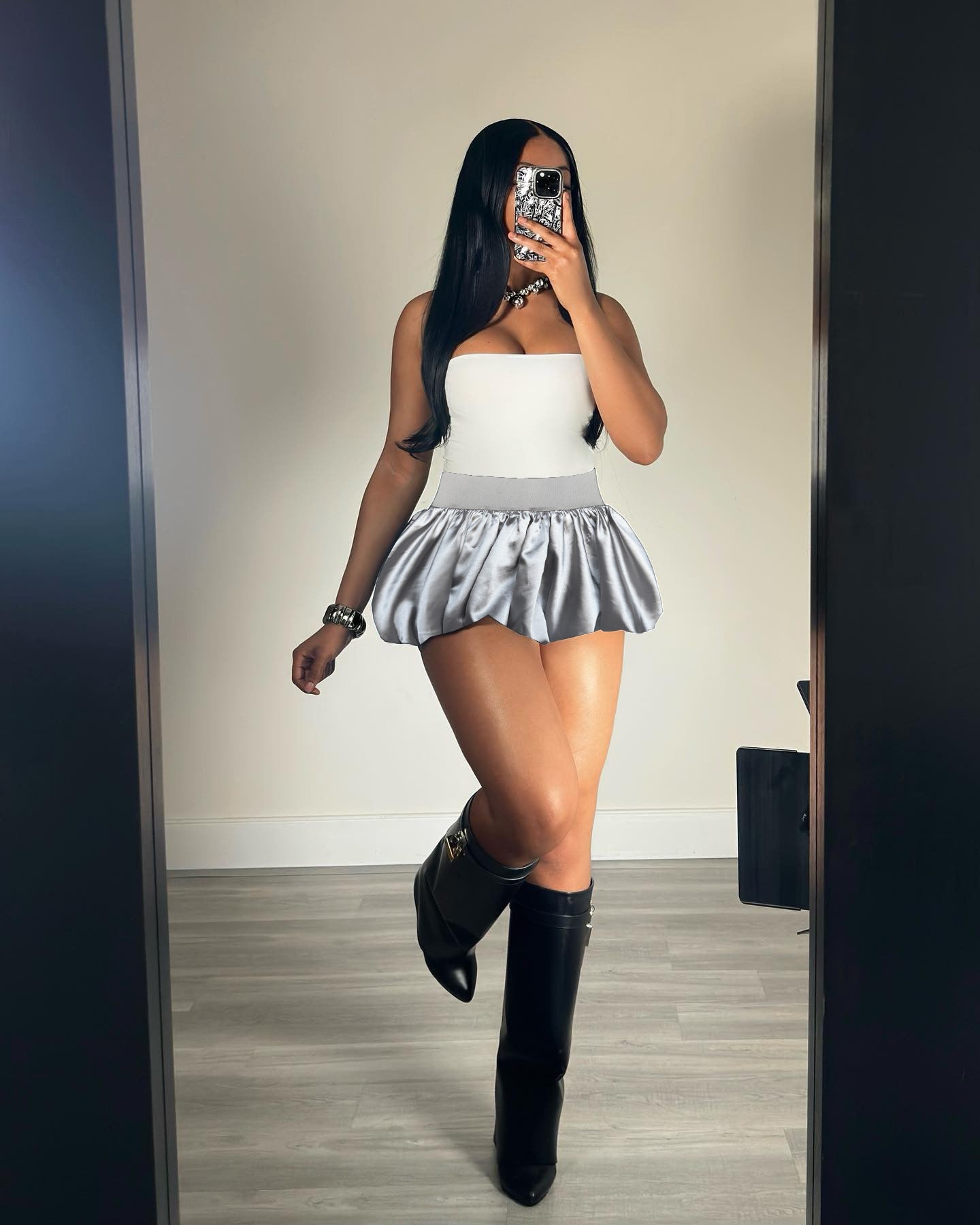 Solid Color Mini Pleated Bubble Skirt 4