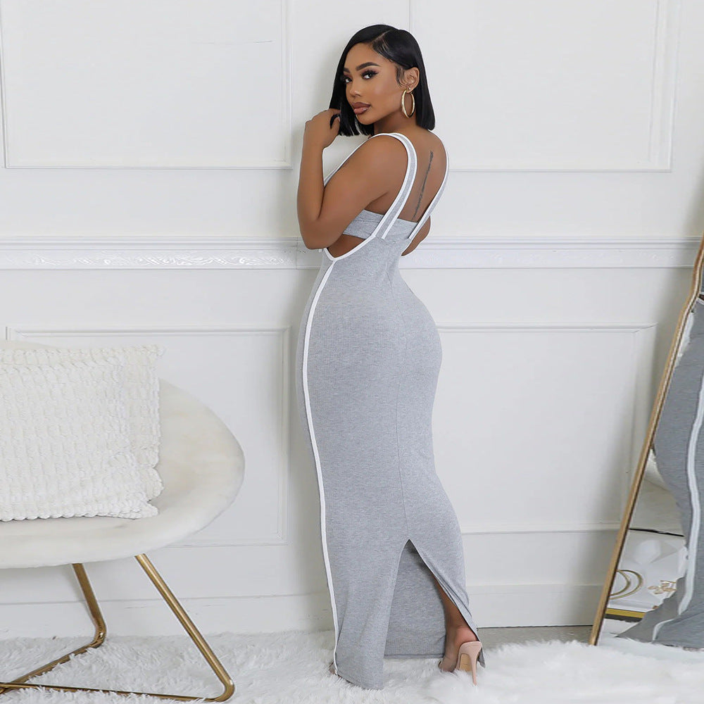 Women Sexy Suspender Bodycon Maxi Dress Solid Dress 7