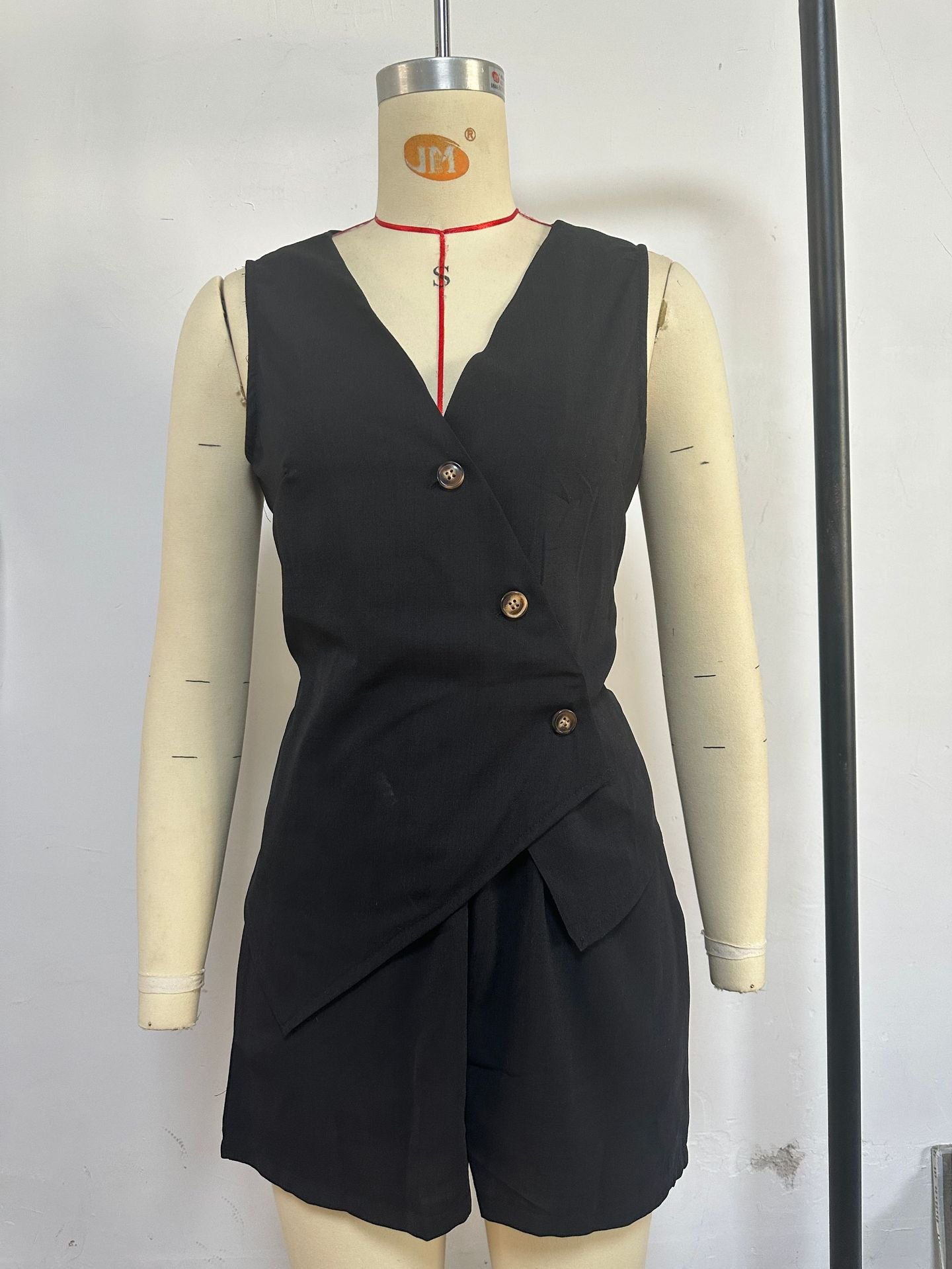 Women Summer Solid Casual V-Neck Vest and Shorts Two Piece Set 7