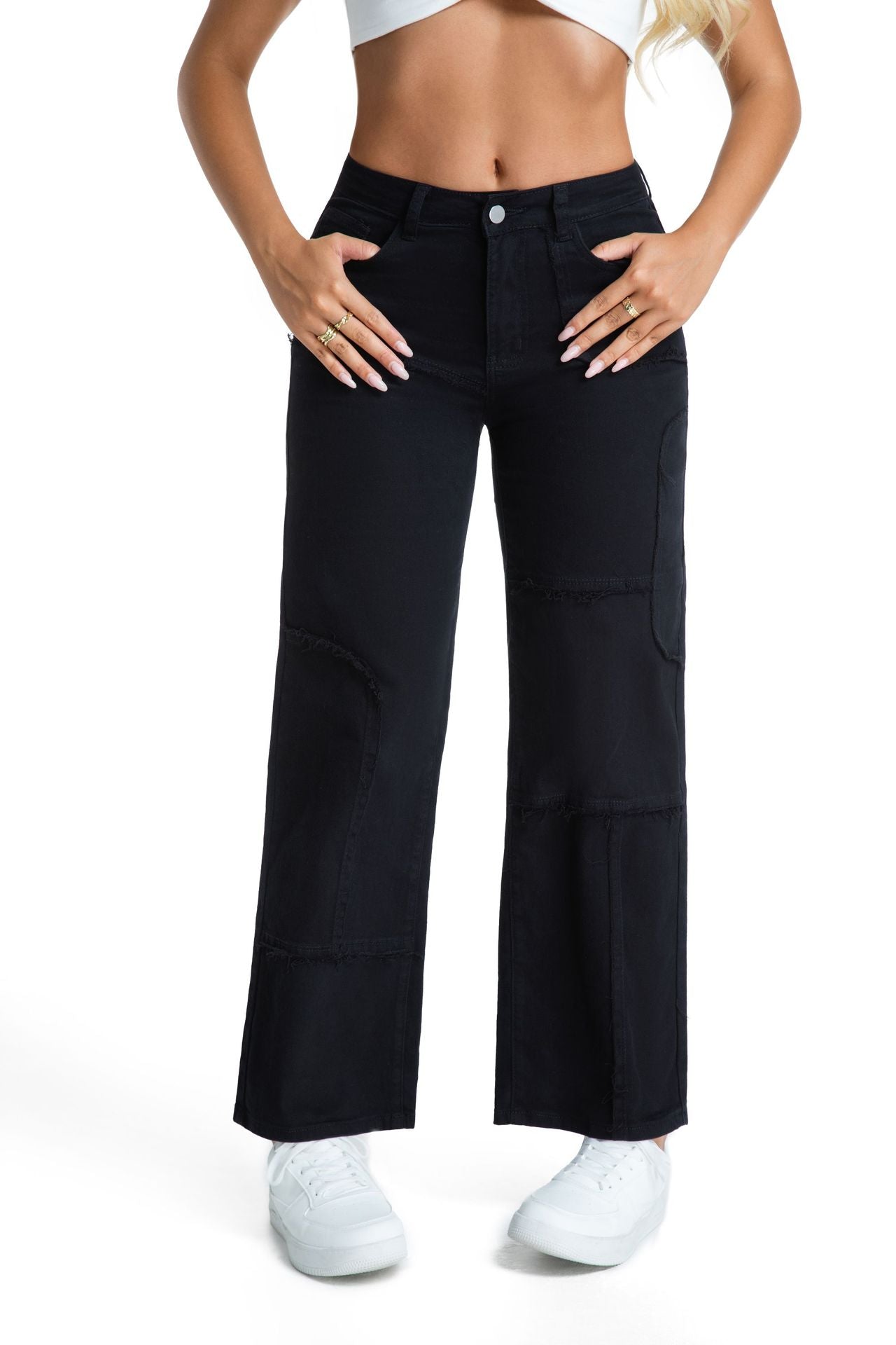 Women's Loose Straight-Leg Cargo Mid-Rise Wide-Leg Denim Pants 4
