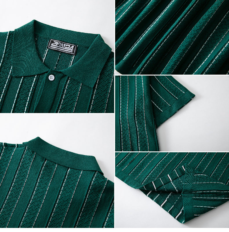 Men's Summer Short-sleeved Striped Knitting Shirt Polo T-shirt 13