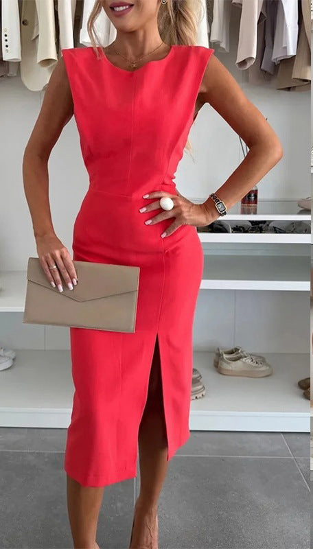 Summer Elegant Sleeveless Round Neck Women's Midi Dress 3