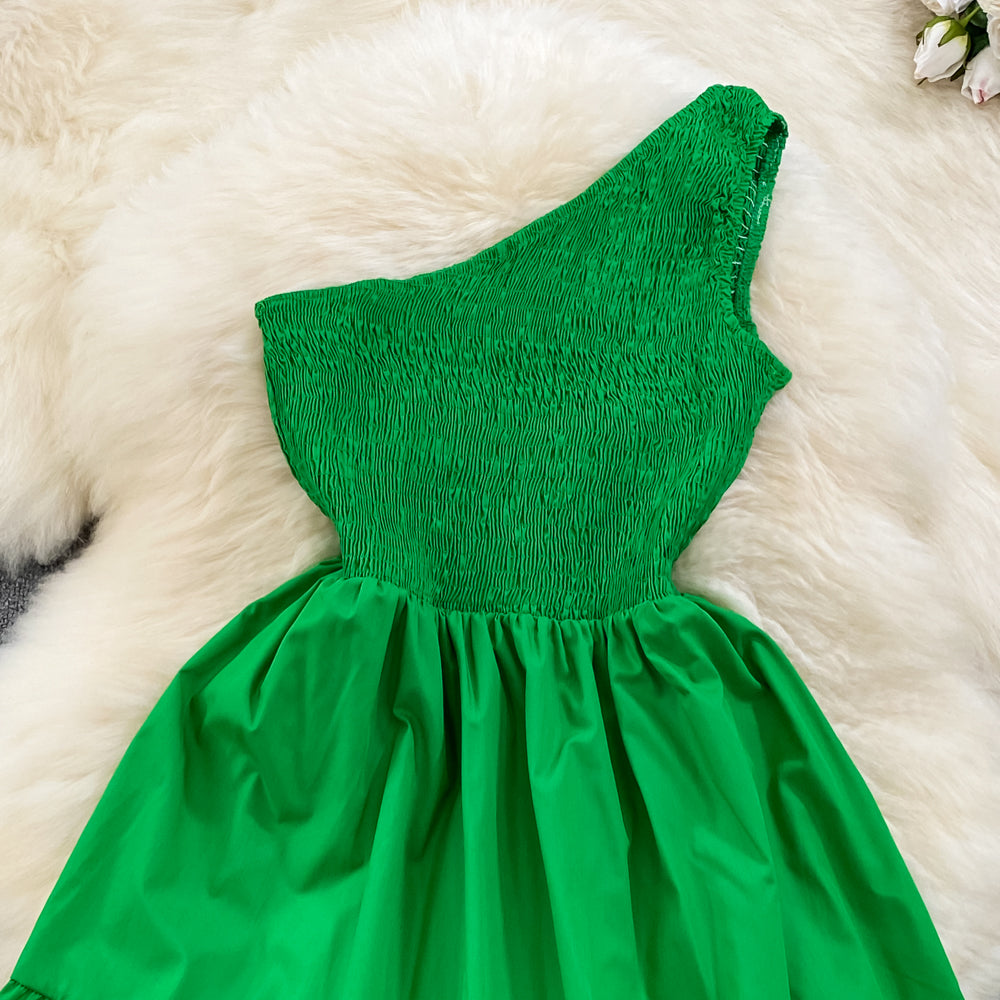 Retro Chic Sleeveless Slash Shoulder Slim Waist Slim Fit Beach Holidays A-Line Long Dress 45