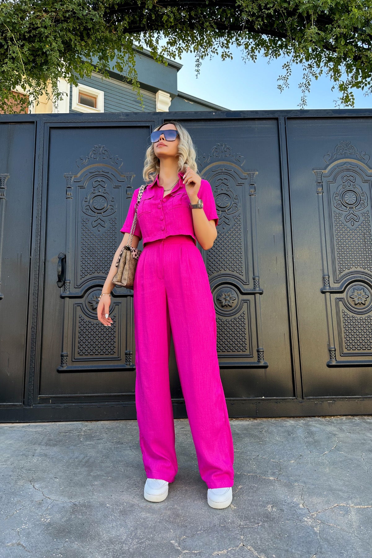 Women Summer Ladies Short Sleeve Chic Fashion Casual Women Two-Piece Pants Set 4