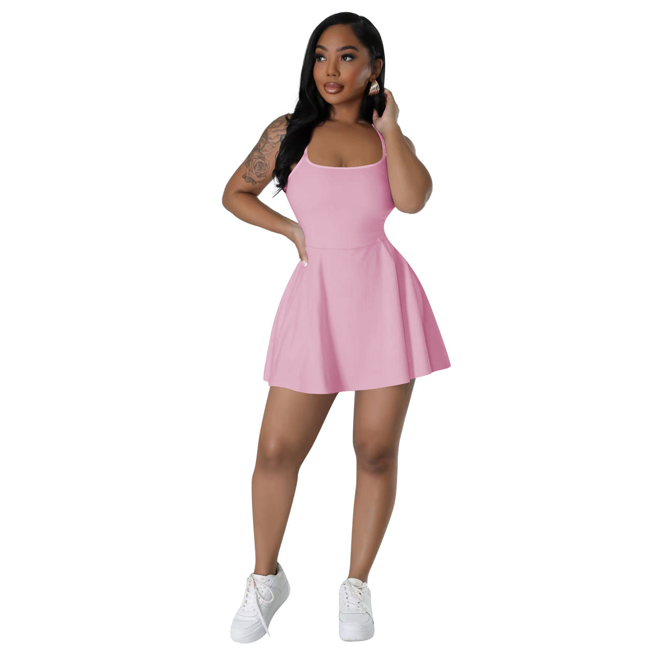 Women 's Spring Summer Fashionable And Sexy Chic Slim Waist Strap Solid Color Dress 6