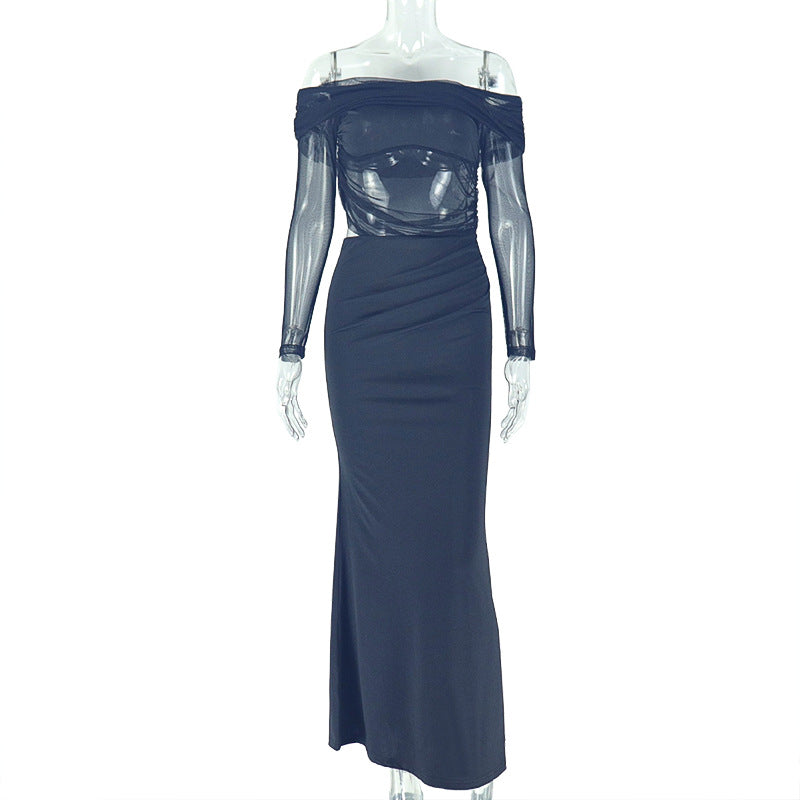 Women's Chic Elegant Irregular Off-Shoulder Long-Sleeve Long Dress 13