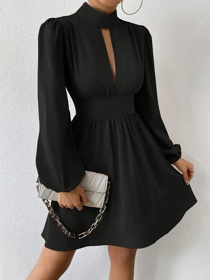 Sexy V-Neck Slim Waist Chic Long-Sleeved Solid Color Women's Dress 6