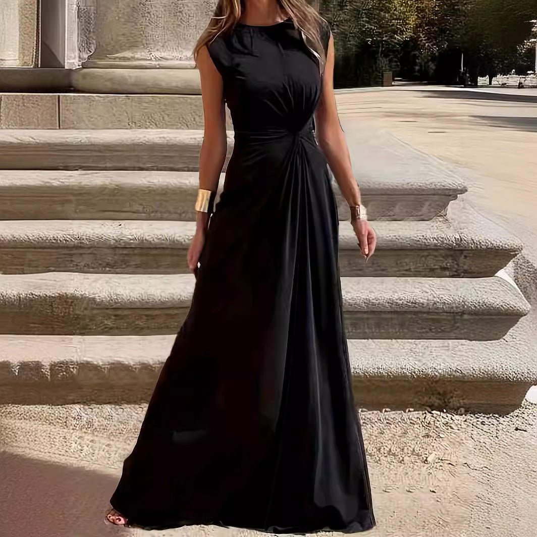 Fashion Casual Chic Slim Waist Elegant Round Neck Long Dress