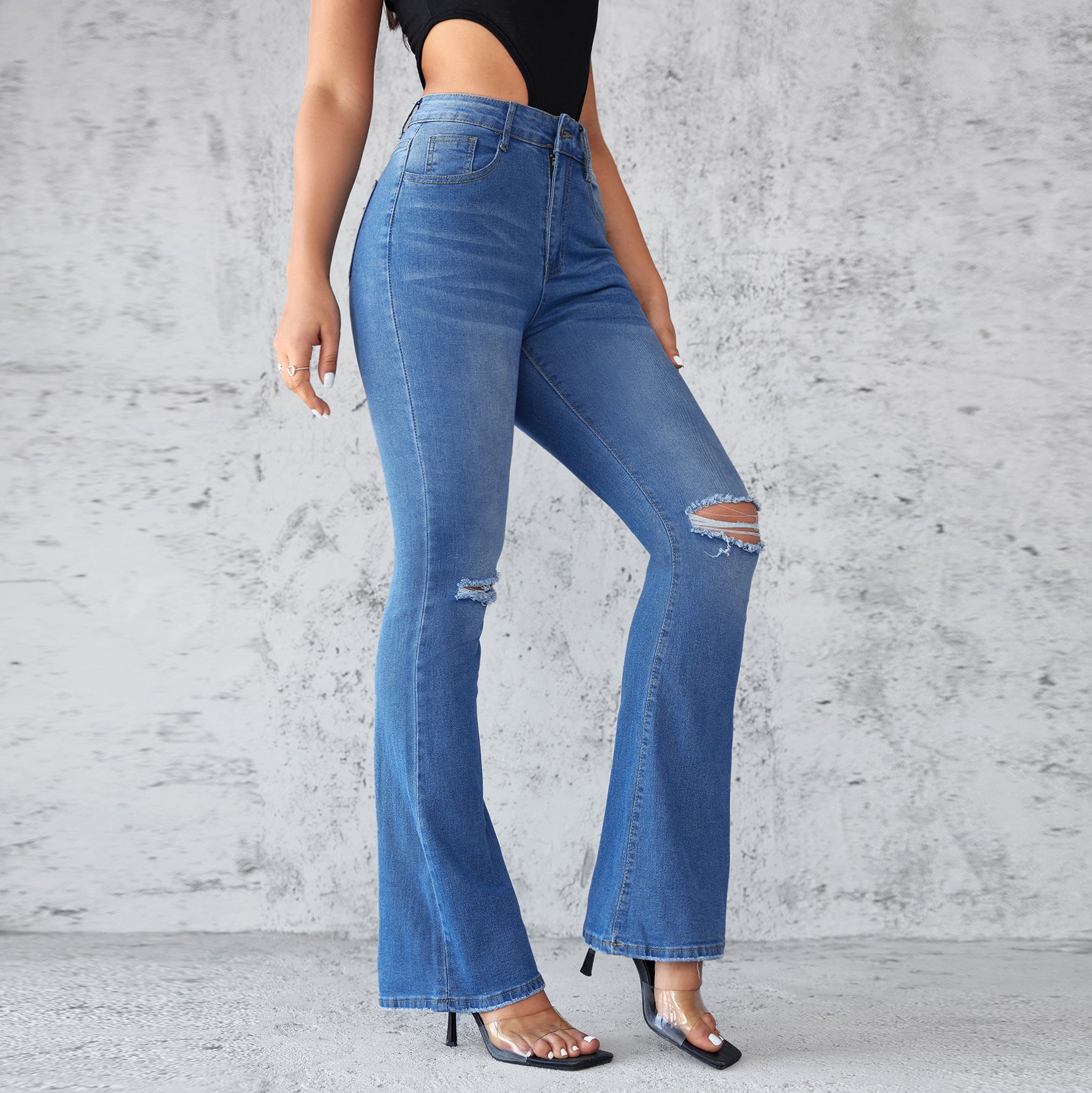 Slim Fit High-Waist Stretch Ripped Women's Denim Pants 4