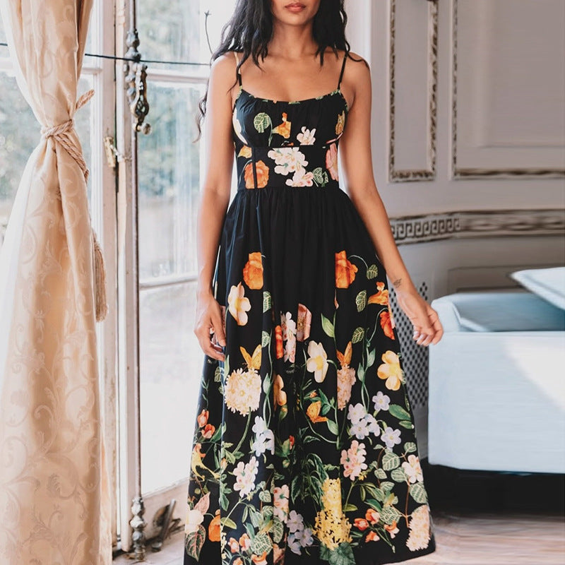 Casual Holidays Summer fashion print sleeveless Strap long Dress
