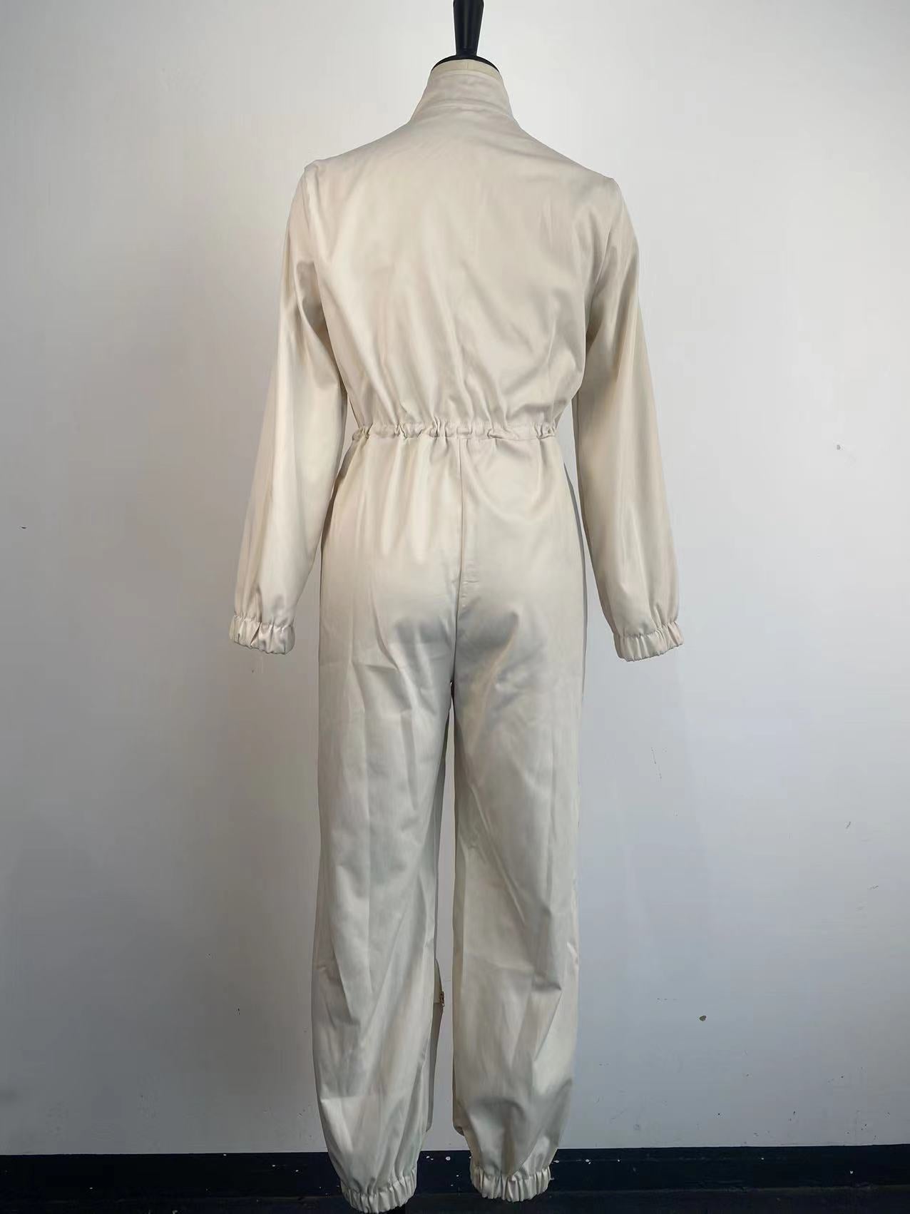 Women'S Slim Waist Metal Zipper Long Sleeve Casual Cargo Jumpsuit 9