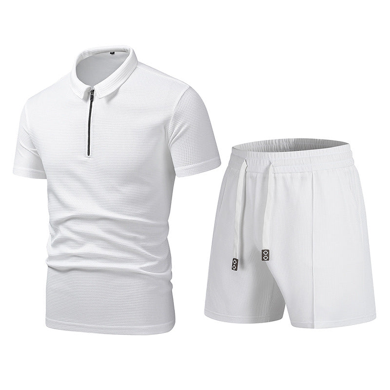 Men's summer Turndown Collar short-sleeved polo shirt and shorts two-piece set 13