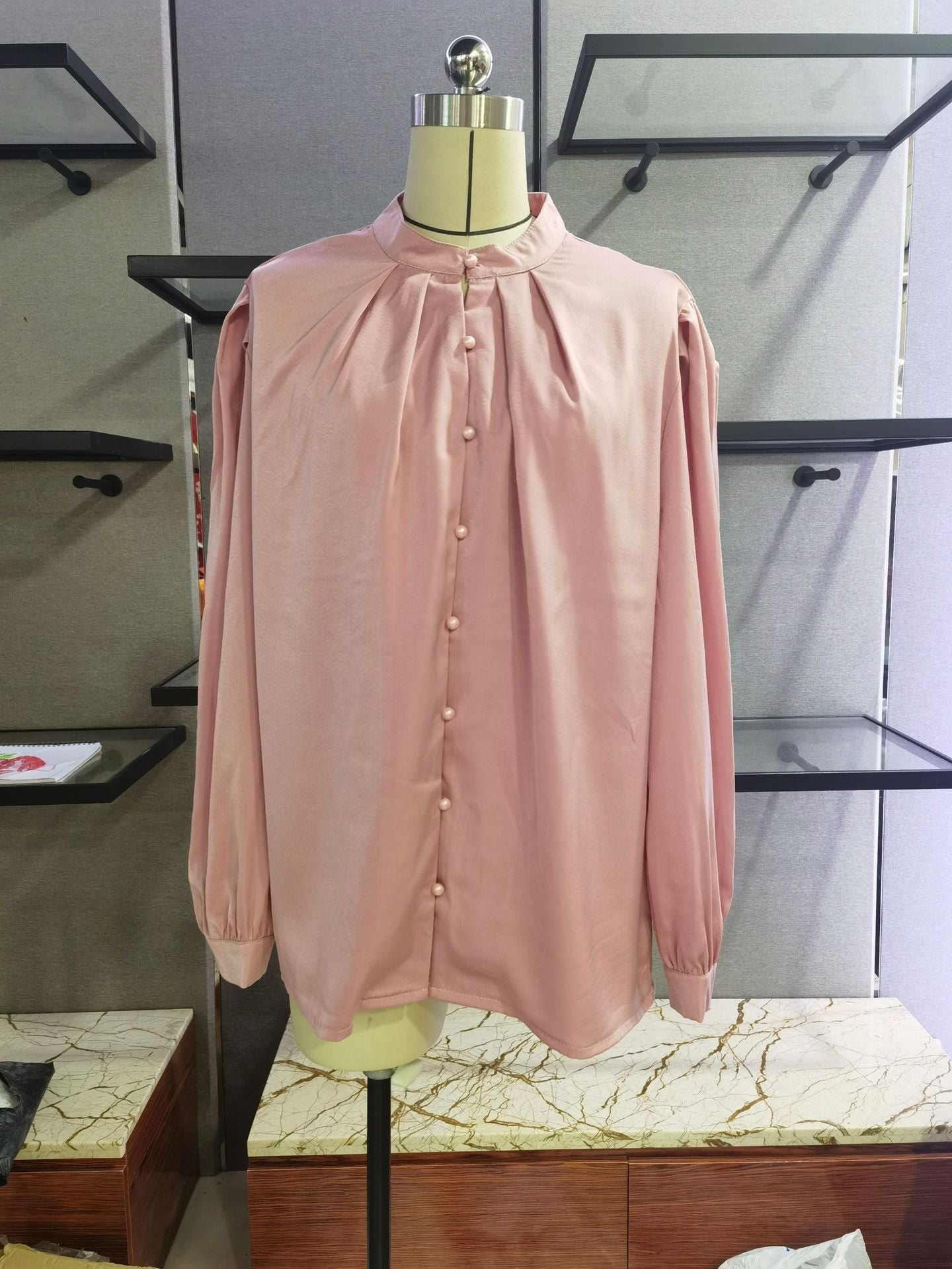 Women's Shirt Spring Elegant Solid Color Long Sleeve Button Loose Women's Top 16