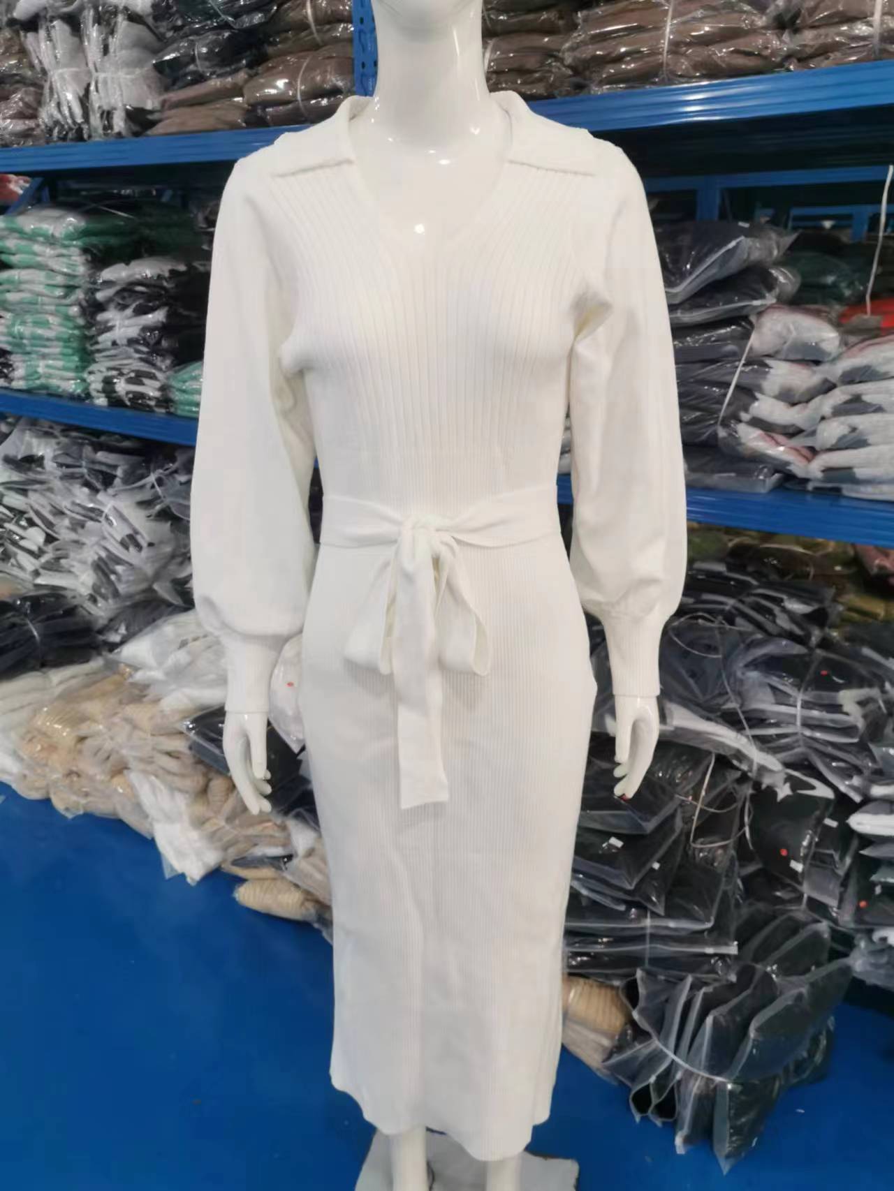 Women's Sweater Dress Elegant Long Sleeve V Neck Sexy Knitting Tight Fitting Dress 18