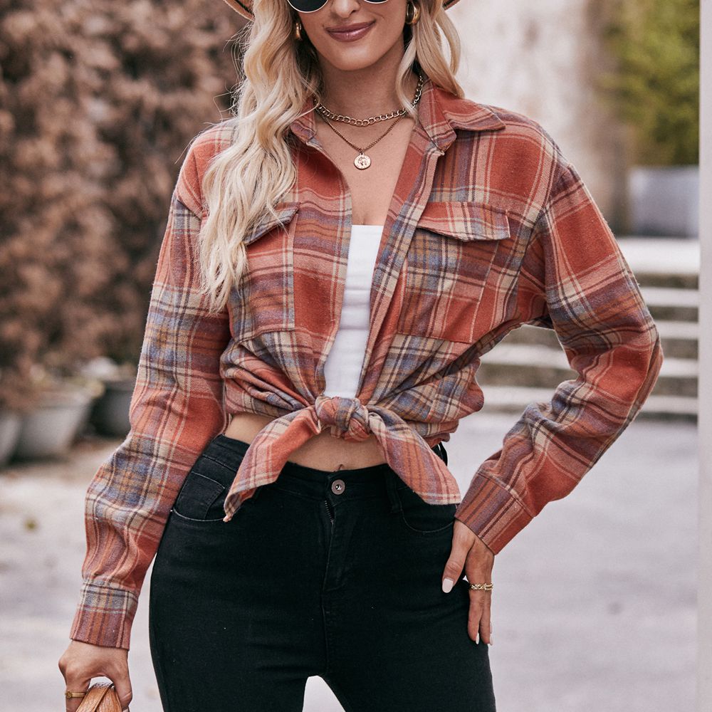 Women Casual oversize loose plaid shirt