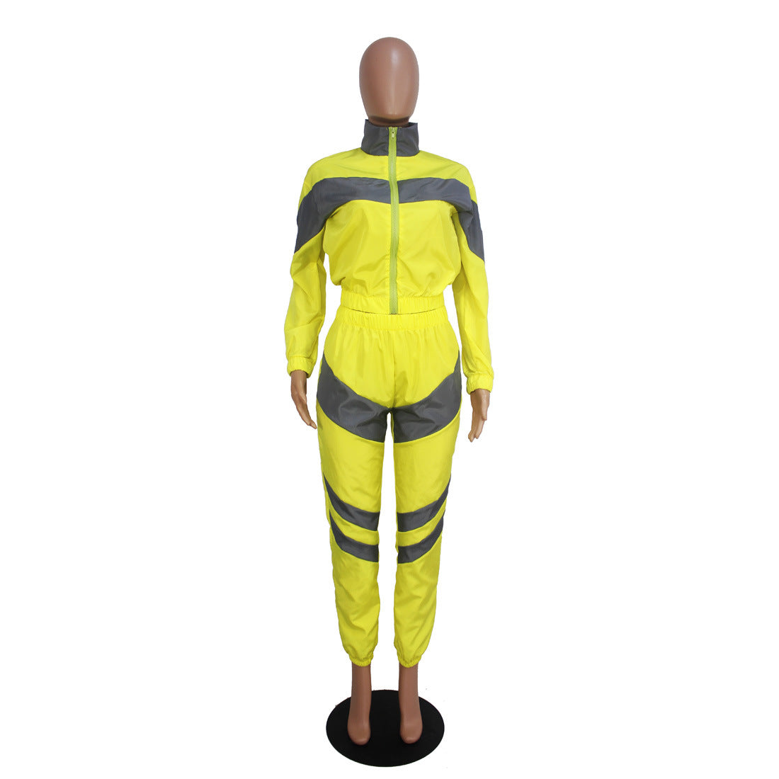 Women's Color Block Long Sleeve Trench Coat Pants without Pocket Set 19