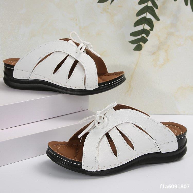 Women Summer Wedge Peep-Toe Slippers Solid Bow Roman Sandals 15