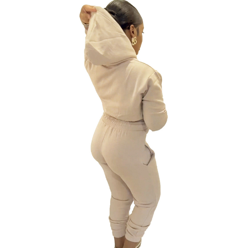 Cute Hat Pocket Rope Hooded Tracksuit Two-Piece Pants Set 4