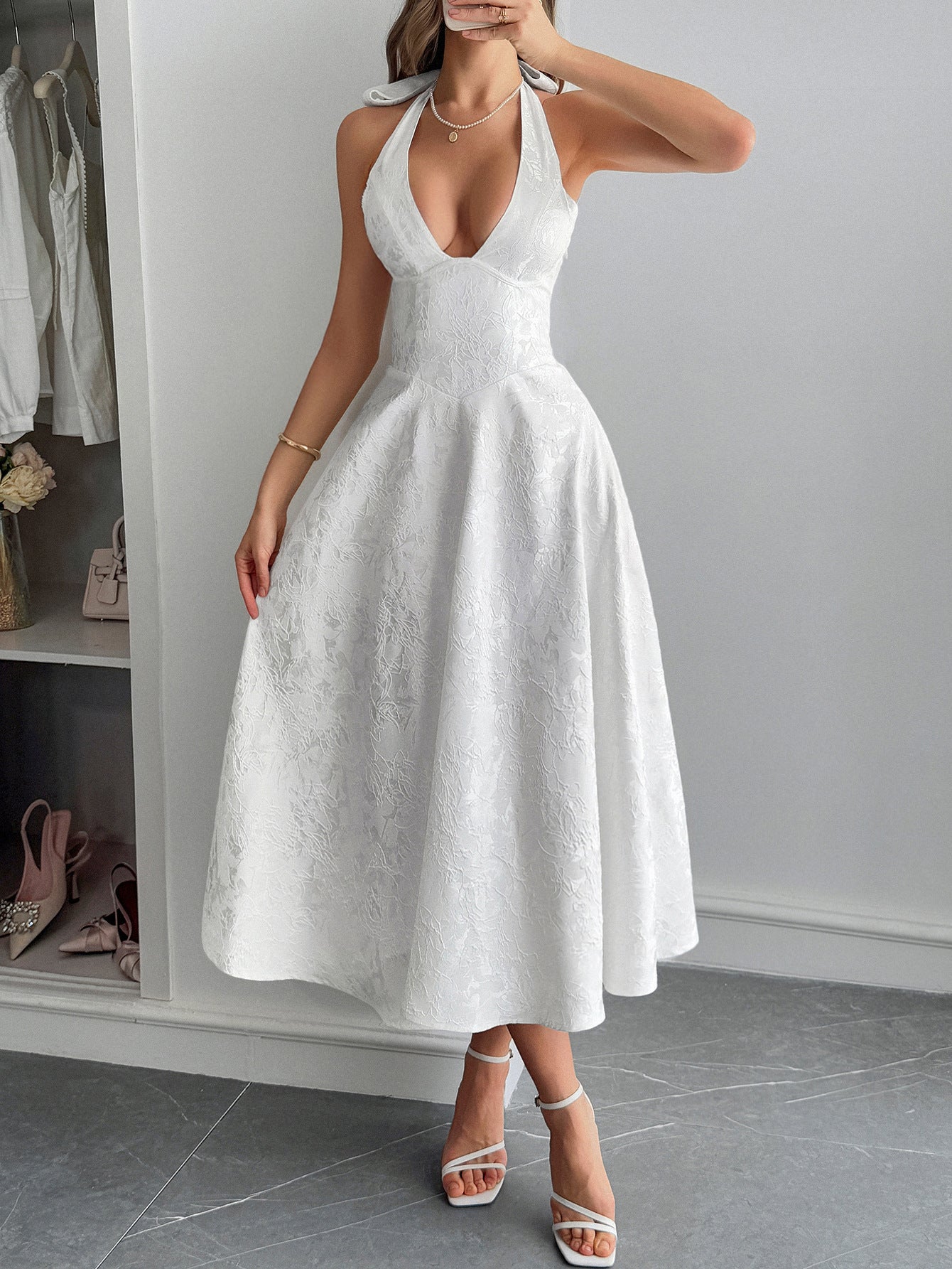 Spring/Summer Women's Holidays Halter-Neck Slim Waist Long Dress 5