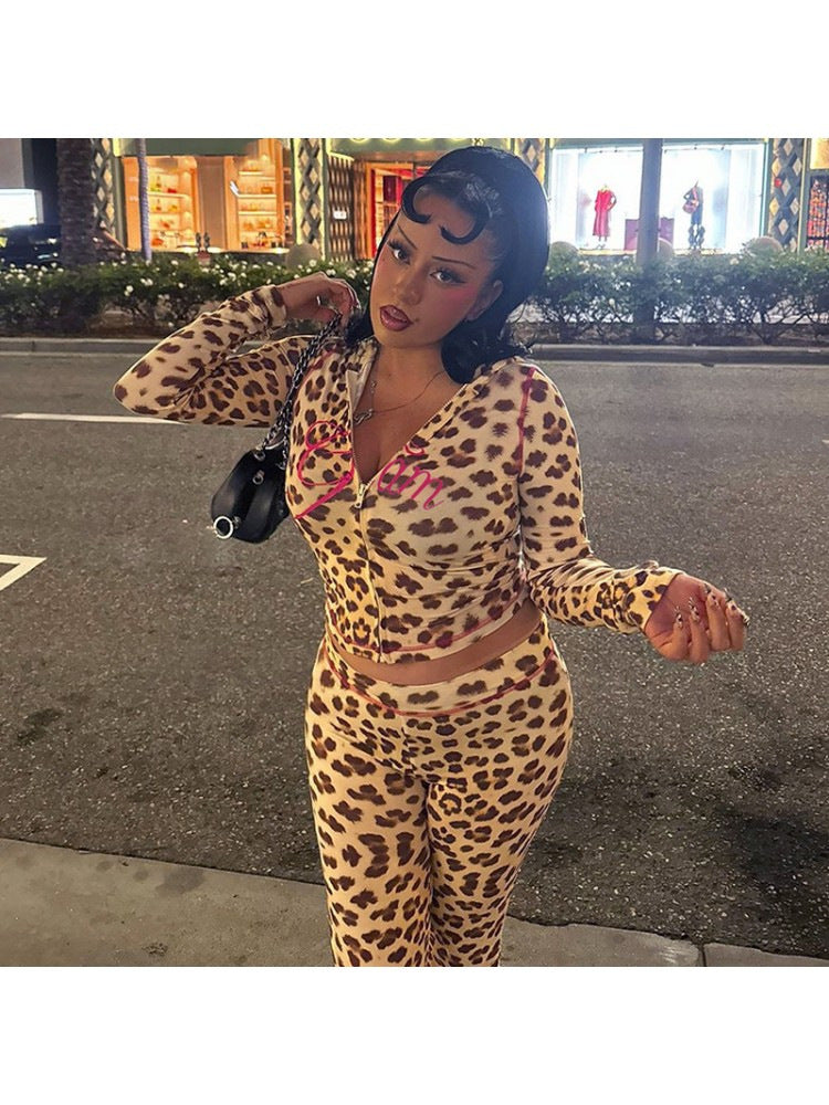 Women Sexy Leopard Print Contrast Two-Piece Set 13