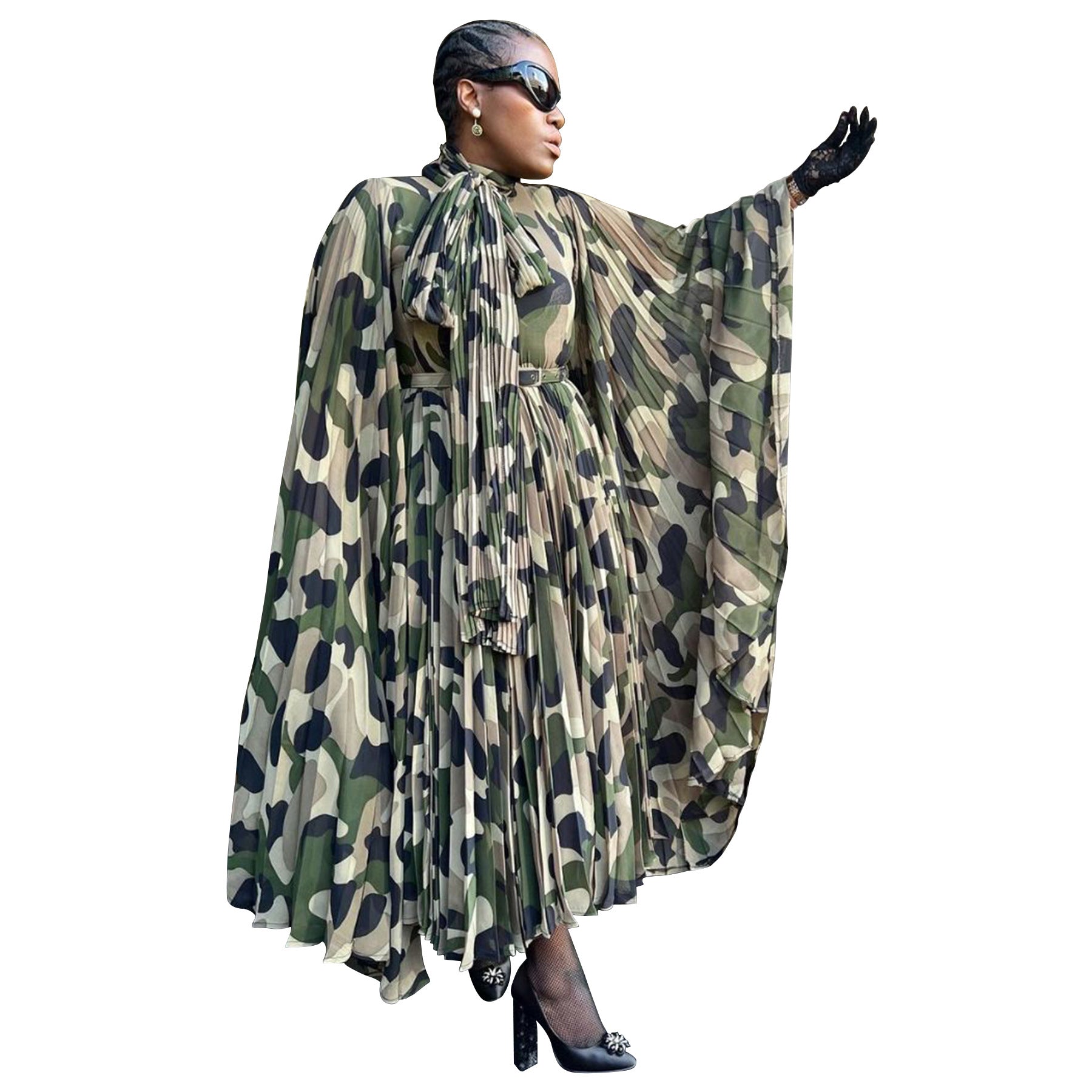 Women's African Plus Size Camouflage Loose Pleated Dress 26