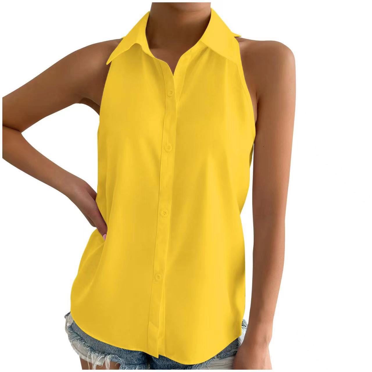 Women sleeveless shirt Career Solid shirt 18