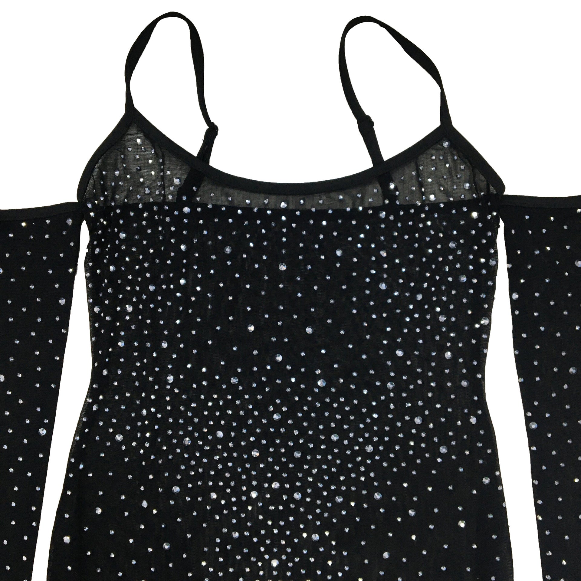 Women's Fashion Solid Color Mesh Beaded See-Through Slip Dress 24